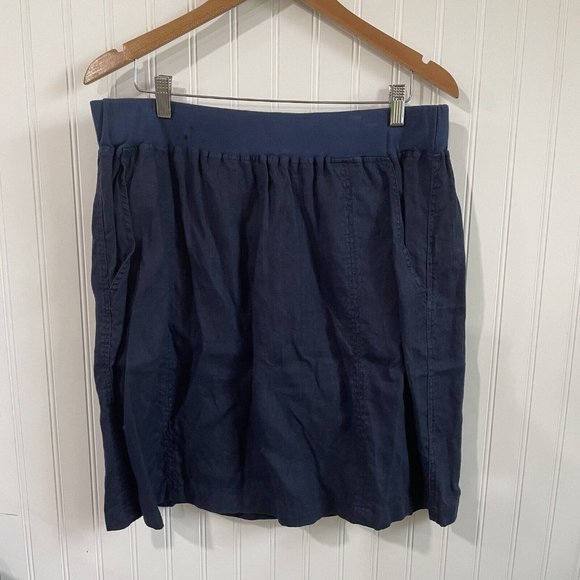 Soft Surroundings Skirt‎ Womens Large Navy Blue Linen Knee Length Pockets - Picture 1 of 12